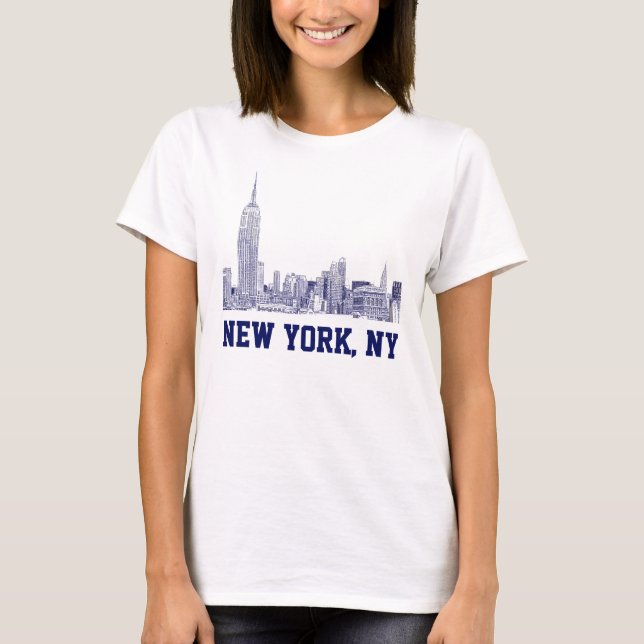 Camiseta NYC Skyline Etch 01 Azul (Frente)