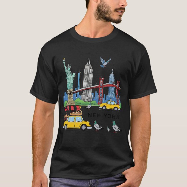 Camiseta NYC Souvenir New York City USA Icons Yellowai Pige (Frente)