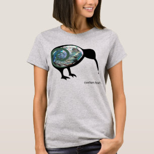 CAMISETA NZ KIWI BLACK SHINY PAUA FERN KORU NEW ZEALAND