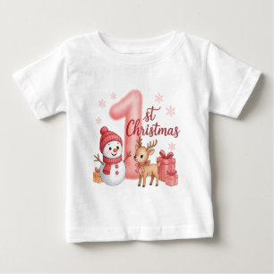 Camiseta O 1º Natal da Bebê Menina Primeiro Natal Adoráve