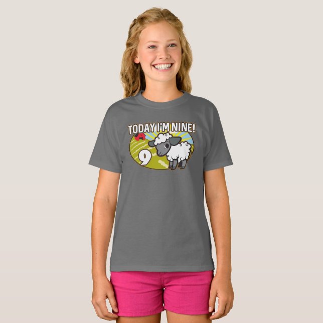 Camiseta O 9º Aniversário do Criança Hoje eu tenho Nove! Lâ (Frente Completa)