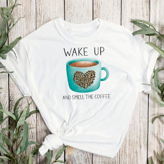 Camiseta O acordar Cheira o Café - Feijão de Café em Aquare