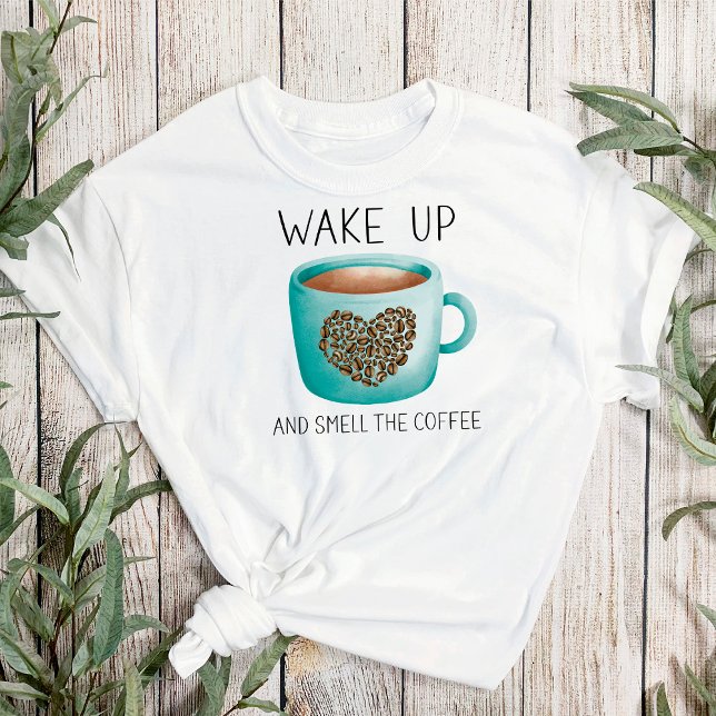 Camiseta O acordar Cheira o Café - Feijão de Café em Aquare (Criador carregado)