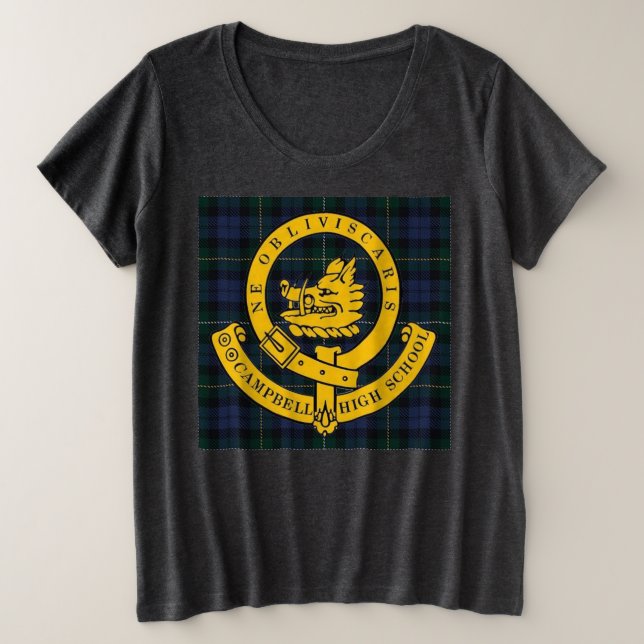 Camiseta O ajustado Solto Tartan + Tee do Logotipo (Frente do Design)