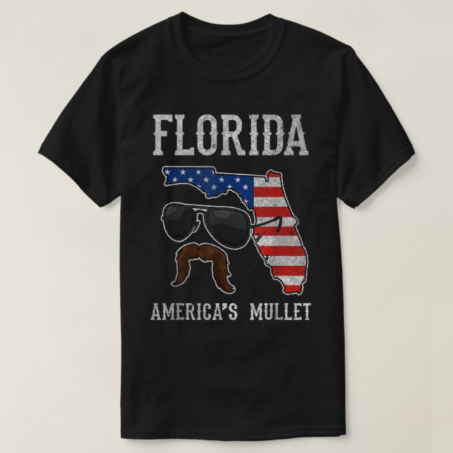 Camiseta O Americano Mullet Funny Patriótico da Flórida (Frente do Design)