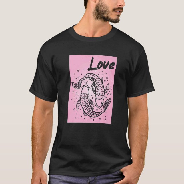 Camiseta O amor ama ?? Peixe Koi Yin e Yang (Frente)
