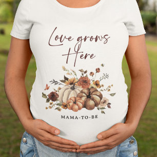Camiseta O Amor Cresce Aqui Chuveiro de Bebê Abóbora