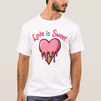 Camiseta O amor é doce e bagunçado - derreter Sorvete cardí