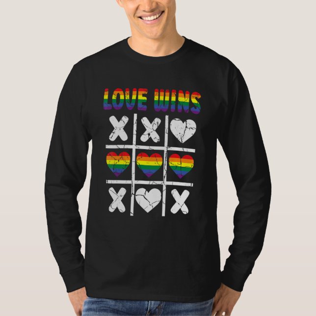 Camiseta O Amor Ganha Lgbtq Ally Tic Tac Toe Pride Mês Rain (Frente)