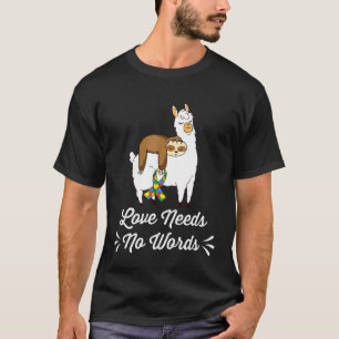 Camiseta O Amor Não Precisa de Palavras Sloth Llama Fofa Fi