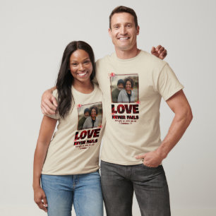 Camiseta O AMOR NUNCA FALHA NO Casal do Namorados de Foto C