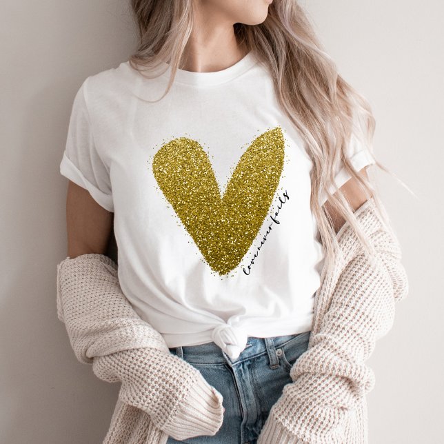 Camiseta O Amor Nunca Falha O Coração Dourado Da Gliteria (Criador carregado)