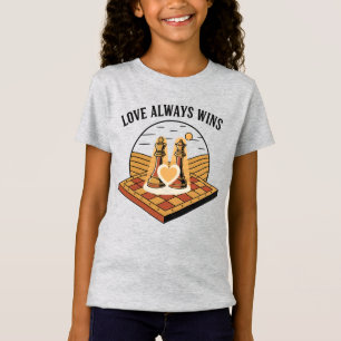 Camiseta O Amor Sempre Vence: Rei e Rainha de Xadrez Vintag