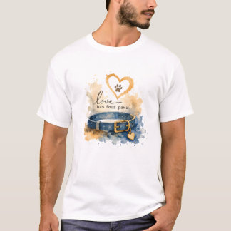 Camiseta O Amor Tem Quatro Patas Aquarela Amor Cachorro