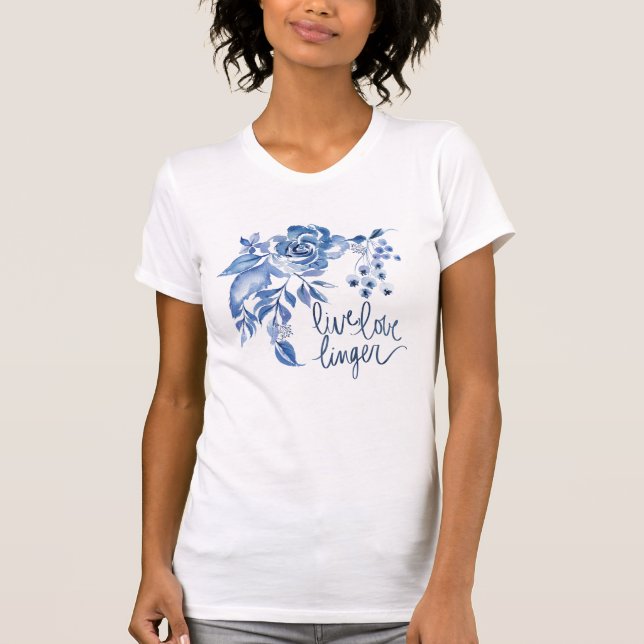 Camiseta O amor vivo atrasa-se rosa do azul de | floral (Frente)