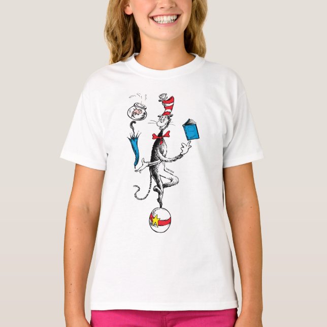 Camiseta O Ato de Equilíbrio do Gato no Chapéu (Frente)