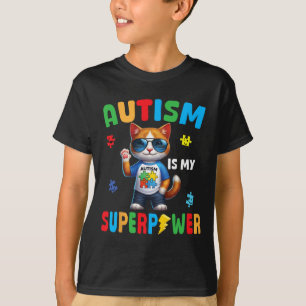 Camiseta O Autismo de Gato é Meu Superpoder Aceitar Apoio A