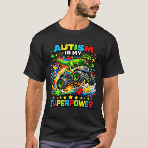 Camiseta O autismo é meu superpoder dino t rex caminhão mon
