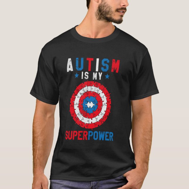 Camiseta O Autismo É Meu Superpoder Quebra-Cabeça Orgulho C (Frente)