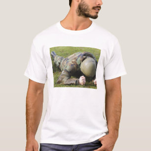 Camiseta O aviador rasteja através de um campo molhado
