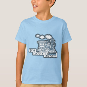 Camiseta o azul completo do trem do louco do vapor adiante