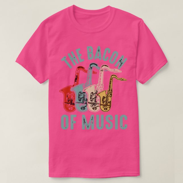 Camiseta O Bacon da Música Design Saxofone 1 (Frente do Design)
