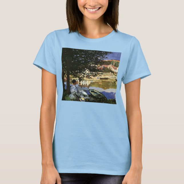 Camiseta O Banco do Sena, Bennecourt, por Claude Monet (Frente)