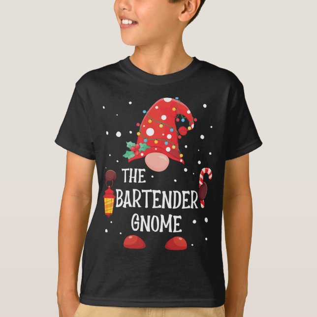 Camiseta O Bartender Gnomo de Natal da Família Corresponden (Frente)