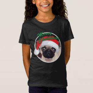Camiseta O Bella das meninas do Pug do Natal+T-shirt do