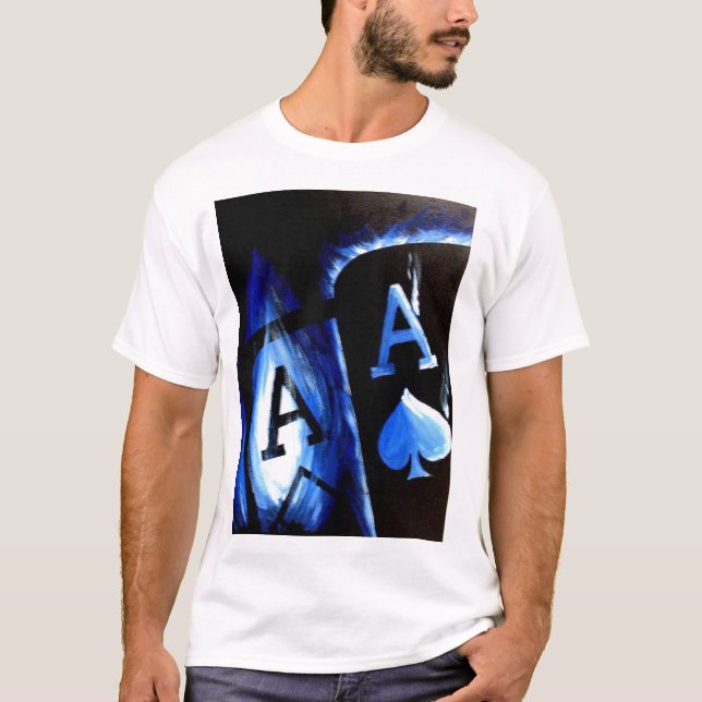Camiseta O bolso da chama azul da arte do póquer Aces o (Frente)