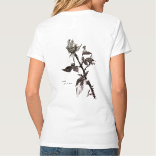 Camiseta O botão do rosa escreveu tirado por Junko.Saito