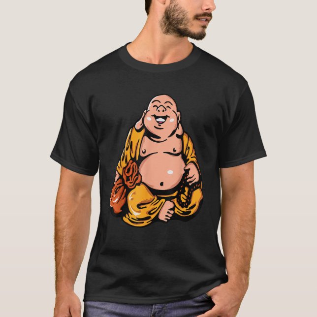 Camiseta O Bud Gráfico do Vetor Buda Gordo Rindo (Frente)