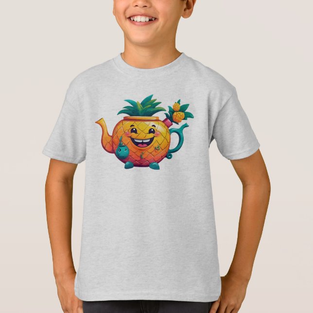 Camiseta O bule de abacaxi feliz e própero (Frente)
