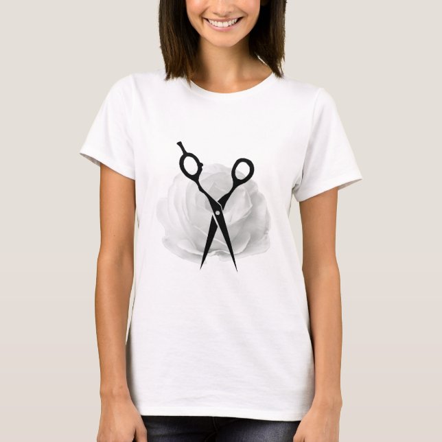 Camiseta O cabeleireiro elegante aumentou & Scissor (Frente)