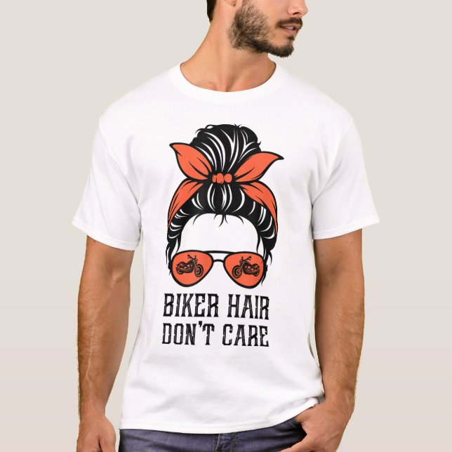Camiseta O Cabelo do Mágico Bun Lovers Biker não liga (Frente)