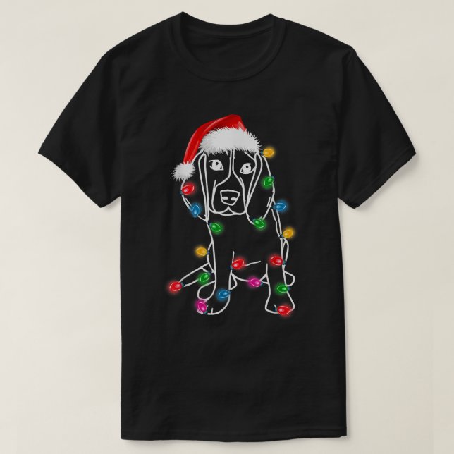 Camiseta O Cachorro de Banho XMAS Luz Santa Hábito Divertid (Frente do Design)