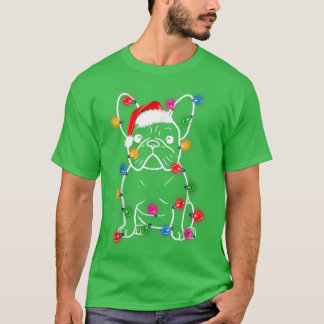 Camiseta O Cachorro Francês Papai Noel Luz Xmas Pajama Ho