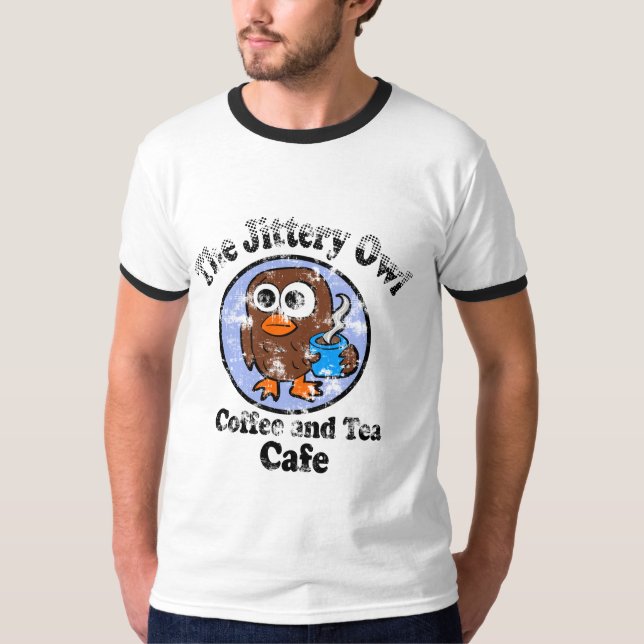 Camiseta O Café de Café e Chá da Coruja Irrequieta (Frente)