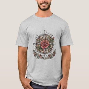 Camiseta O Caminho da Felicidade: Bússola Rosa Tatuada