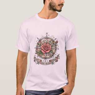 Camiseta O Caminho da Felicidade: Bússola Rosa Tatuada