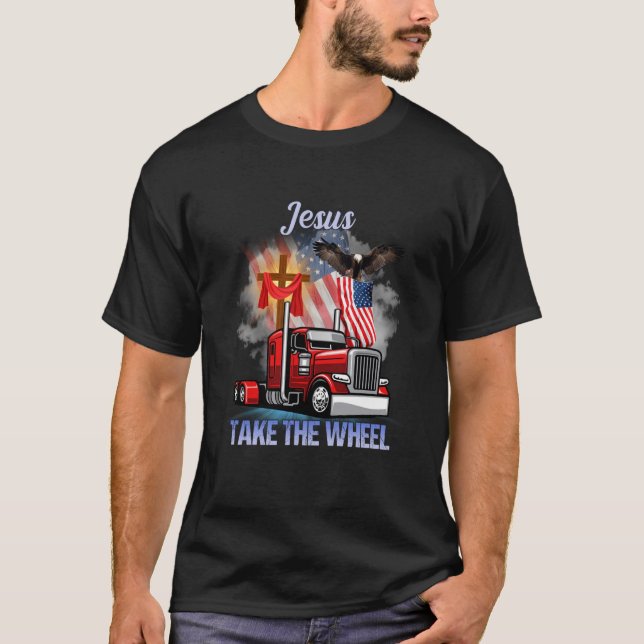 Camiseta O Caminhoneiro Jesus Leva O Caminhão (Frente)