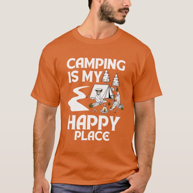 Camiseta O Camping É Meu Lugar Feliz engraçado (Frente)