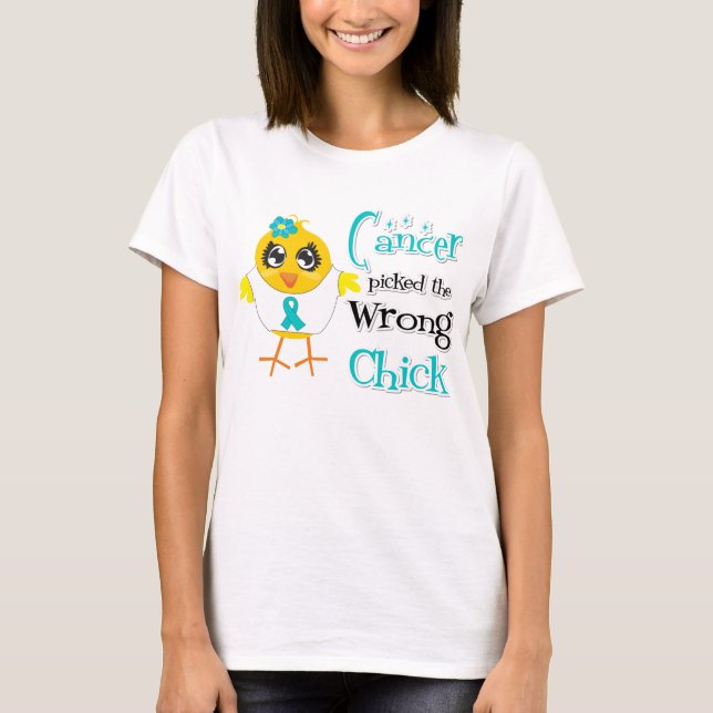 Camiseta O câncer de ovário escolheu o pintinho errado (Frente)