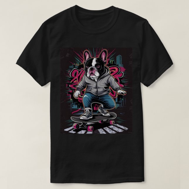 Camiseta O Cão da Rua Difunde um skate (Frente do Design)