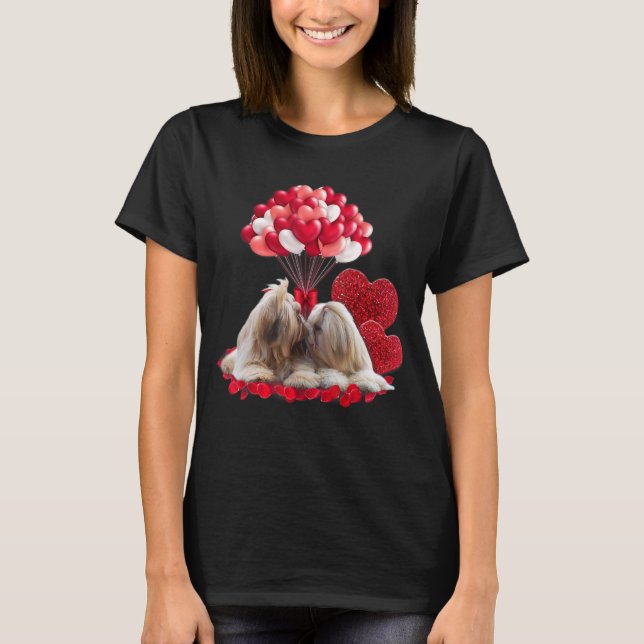 Camiseta O Cão Dia de os namorados Shih Tzu Casal Bonito Ad (Frente)