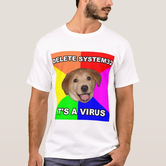 Camiseta O cão do conselho diz: Suprima do vírus (Frente)