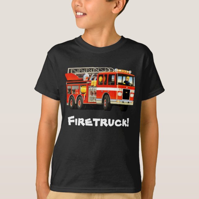 Camiseta O carro de bombeiros feito sob encomenda do miúdo (Frente)