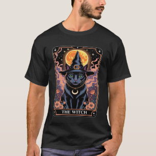 Camiseta O Cartão de Gato Bruxa Halloween Vintage Gótico