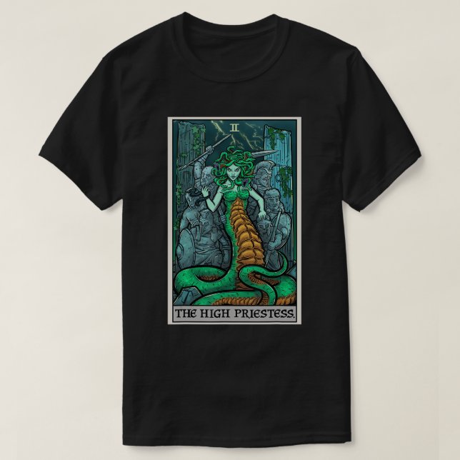 Camiseta O Cartão Tarot Da Alta Sacerdote Medusa Mítholo Gr (Frente do Design)