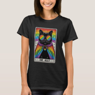 Camiseta O Cartão Tarot do Gato Ally Cores Arco-Íris Retro 